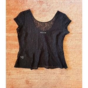 Hinge Black Lace Top Bow Back Size L Stretch